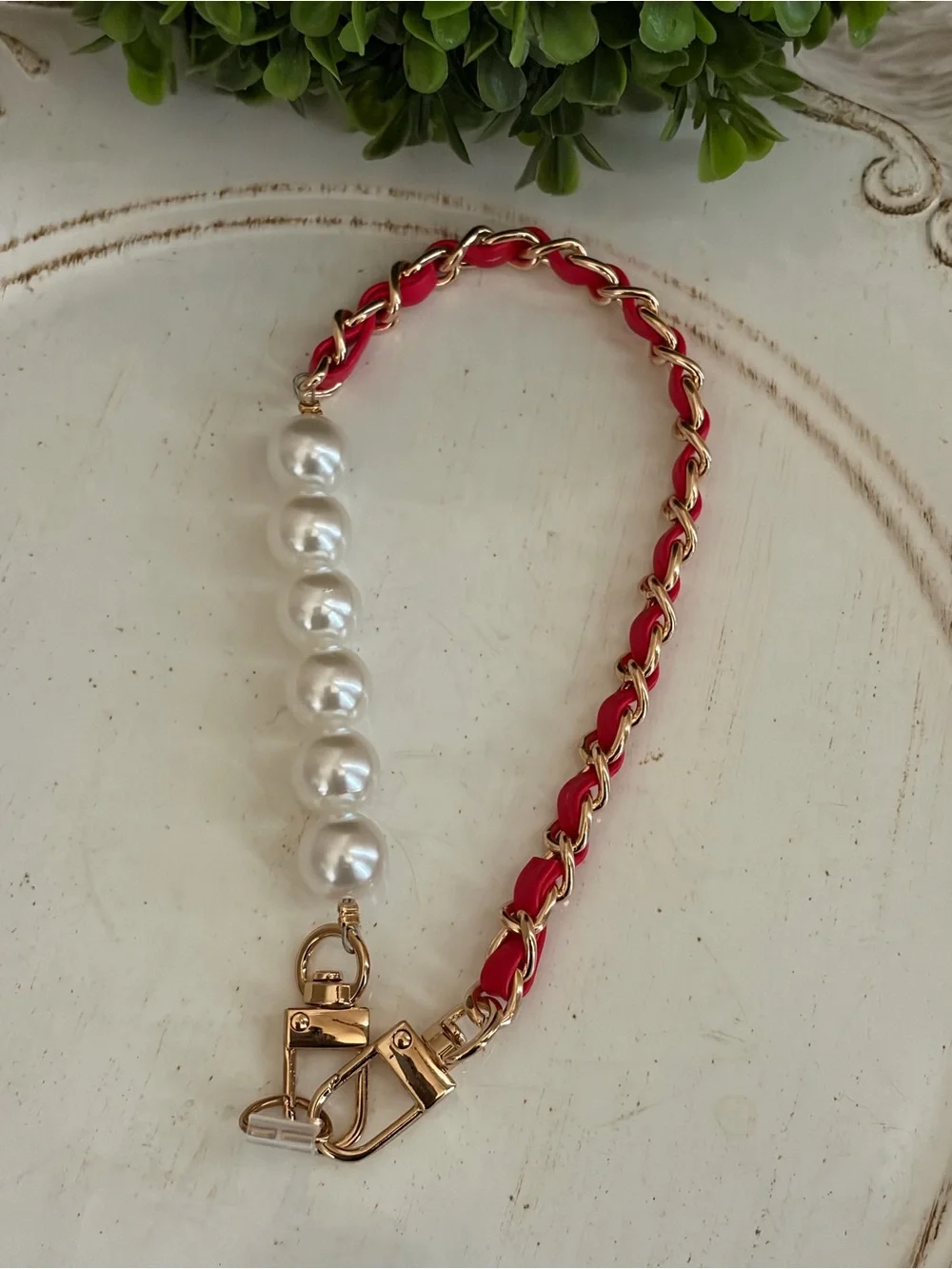 Pearl and Red Chain Bag Strap
